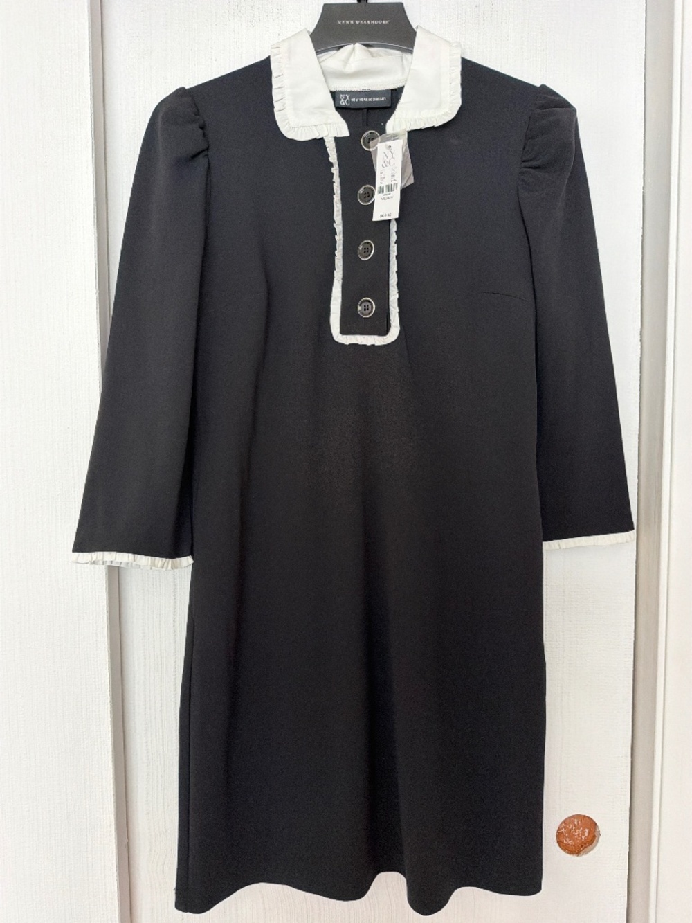 New York & Company Black & White Ruffle Trim Dress Size Medium NWT